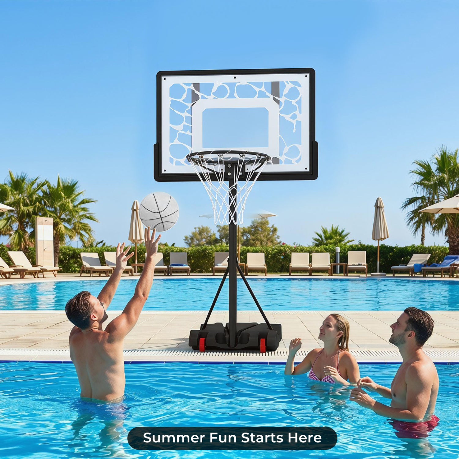 Pool Basketball Hoop with LED for Driveway Poolside Night Training