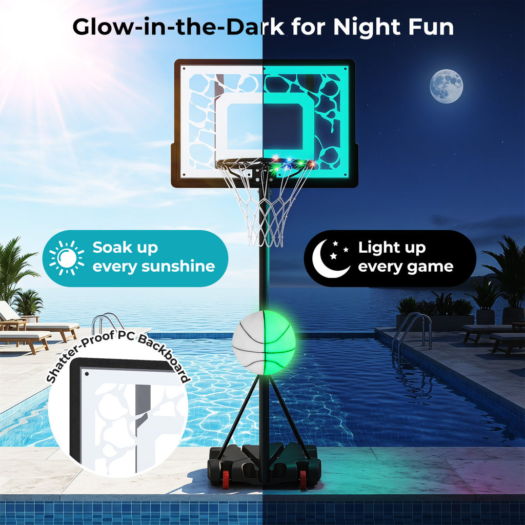 Pool Basketball Hoop with LED for Driveway Poolside Night Training