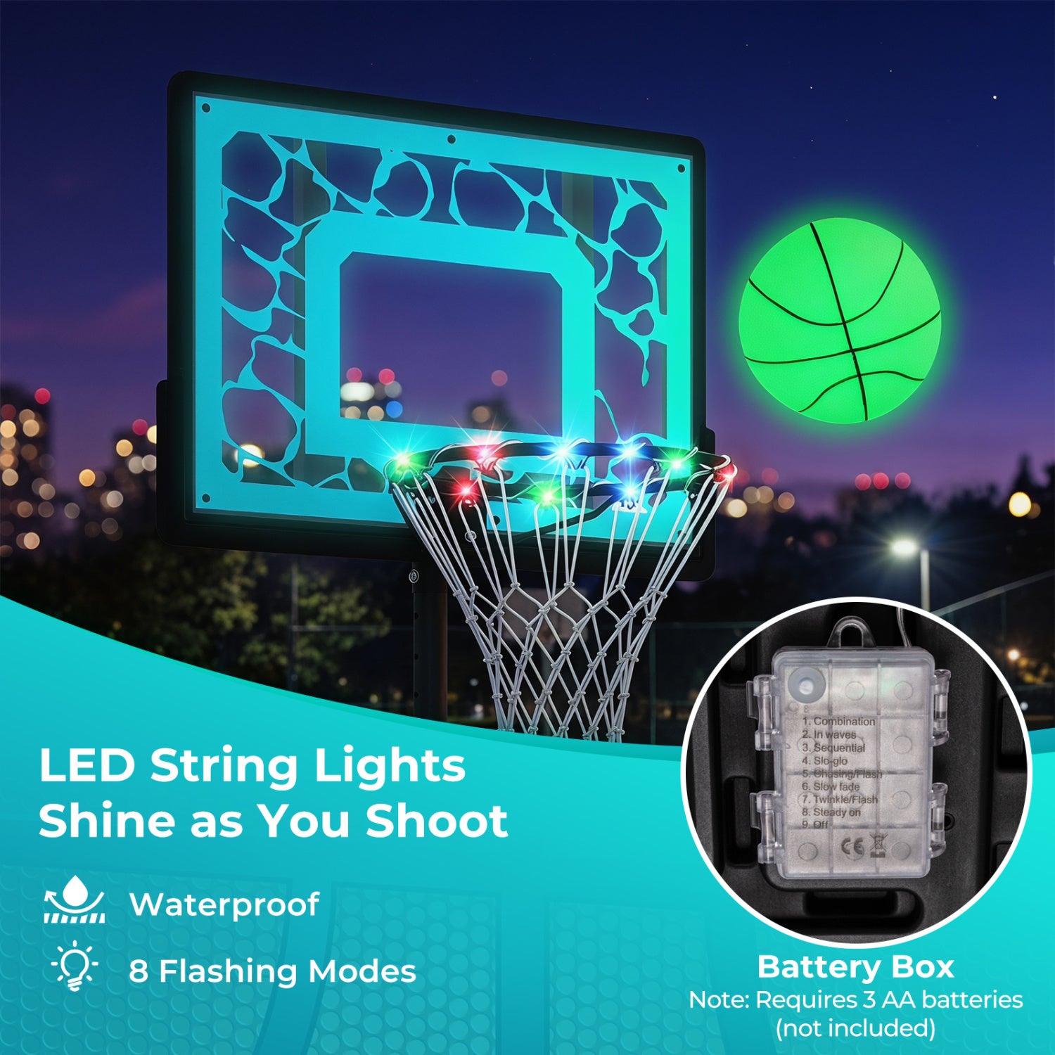 Pool Basketball Hoop with LED for Driveway Poolside Night Training