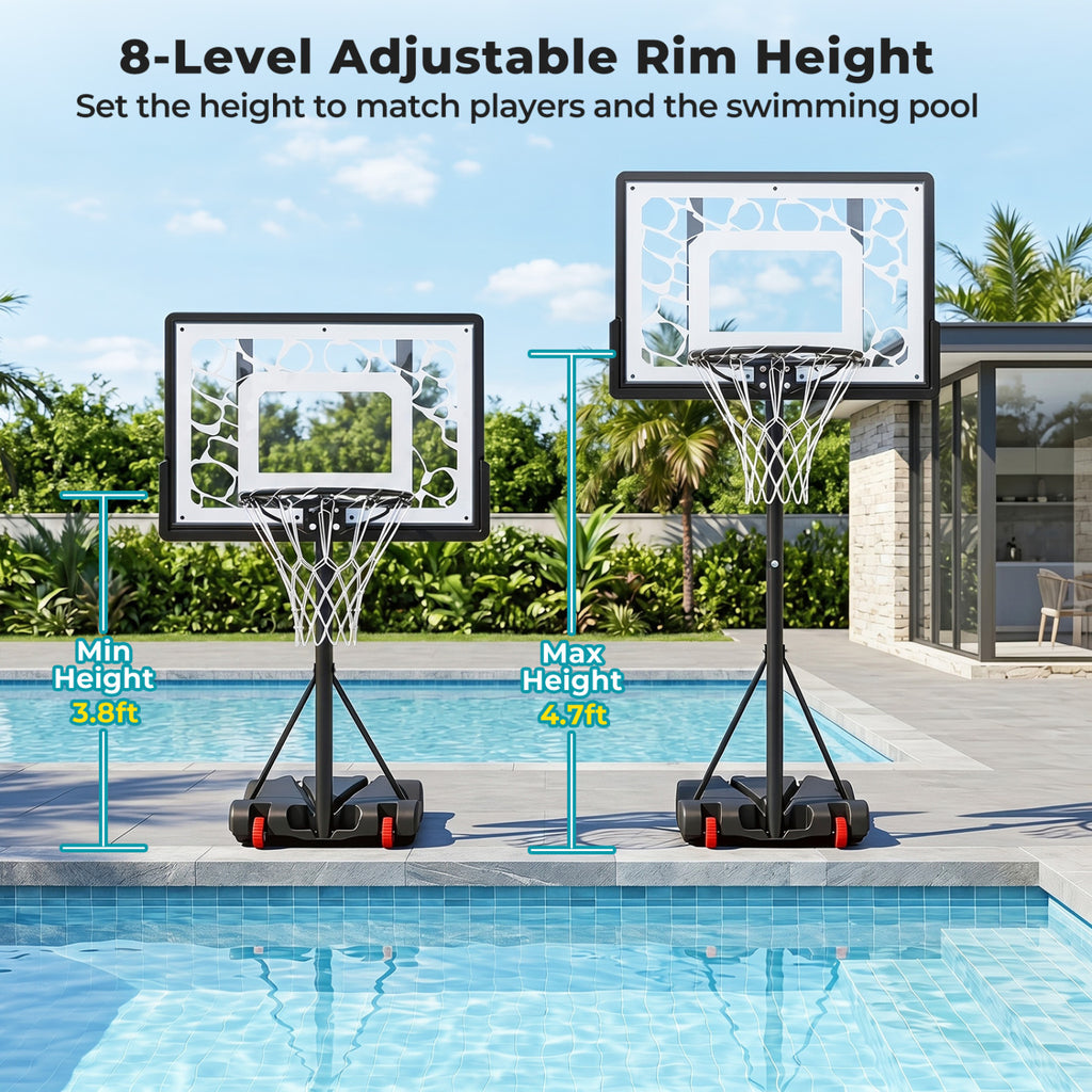 Pool Basketball Hoop with LED for Driveway Poolside Night Training