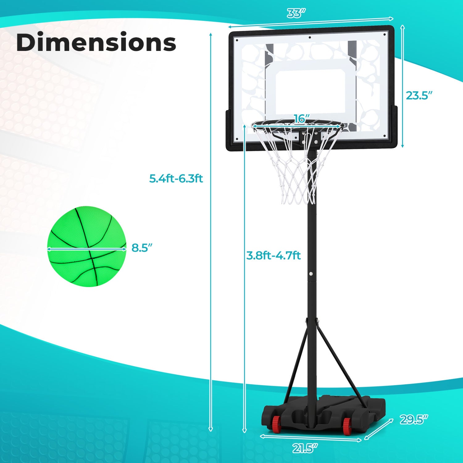 Pool Basketball Hoop with LED for Driveway Poolside Night Training