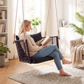 Porch Swing Patio Hanging Rattan Chair with Zippered Cushions and Rope-Black