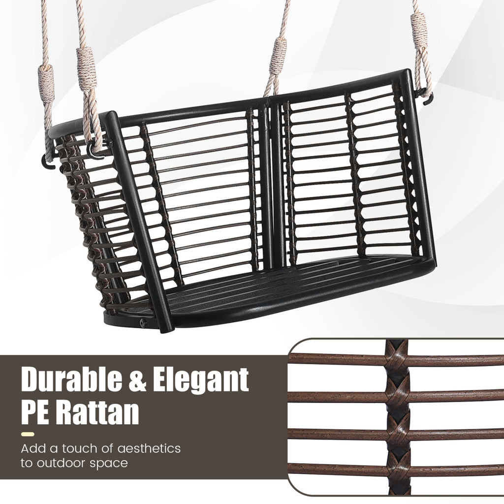 Porch Swing Patio Hanging Rattan Chair with Zippered Cushions and Rope-Black