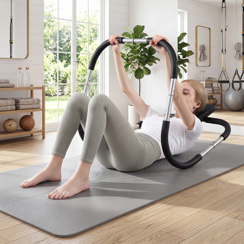 Portable AB Trainer with Headrest and Foam Handle for Office Home Gym-Silver