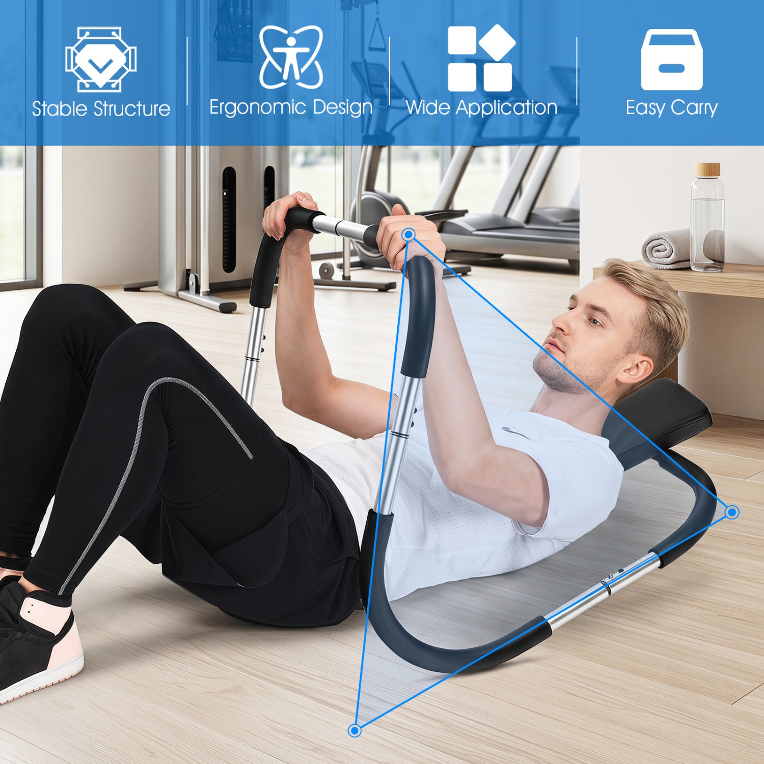 Portable AB Trainer with Headrest and Foam Handle for Office Home Gym-Silver