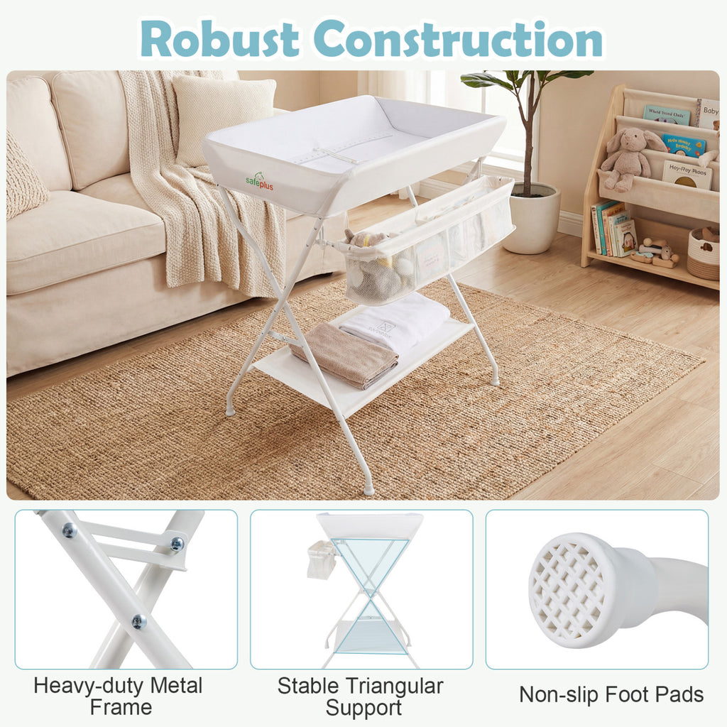 Portable Baby Change Table Folding Newborn Nursery Organizer-Beige
