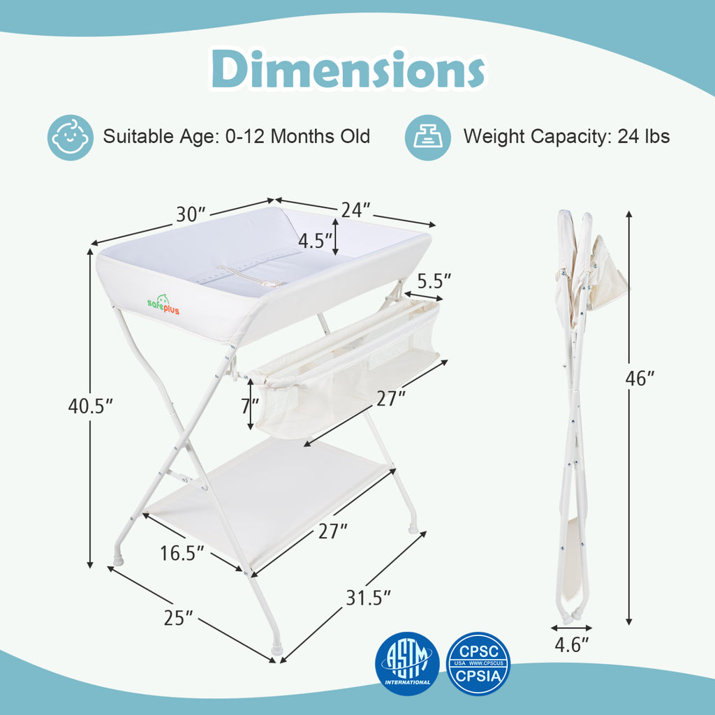 Portable Baby Change Table Folding Newborn Nursery Organizer-Beige