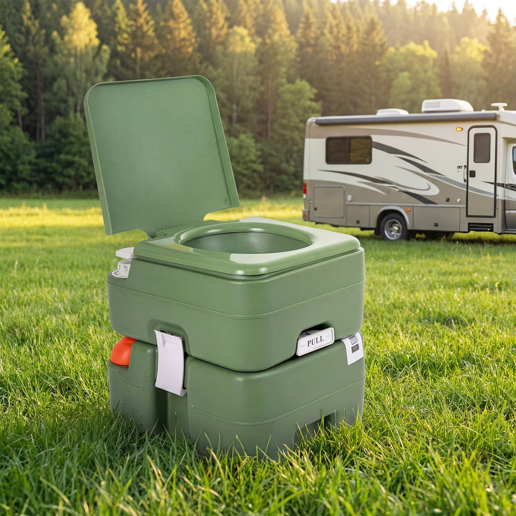 Portable Camping Toilet Porta Potty with Level Indicator and 22 L Detachable Waste Tank-Green