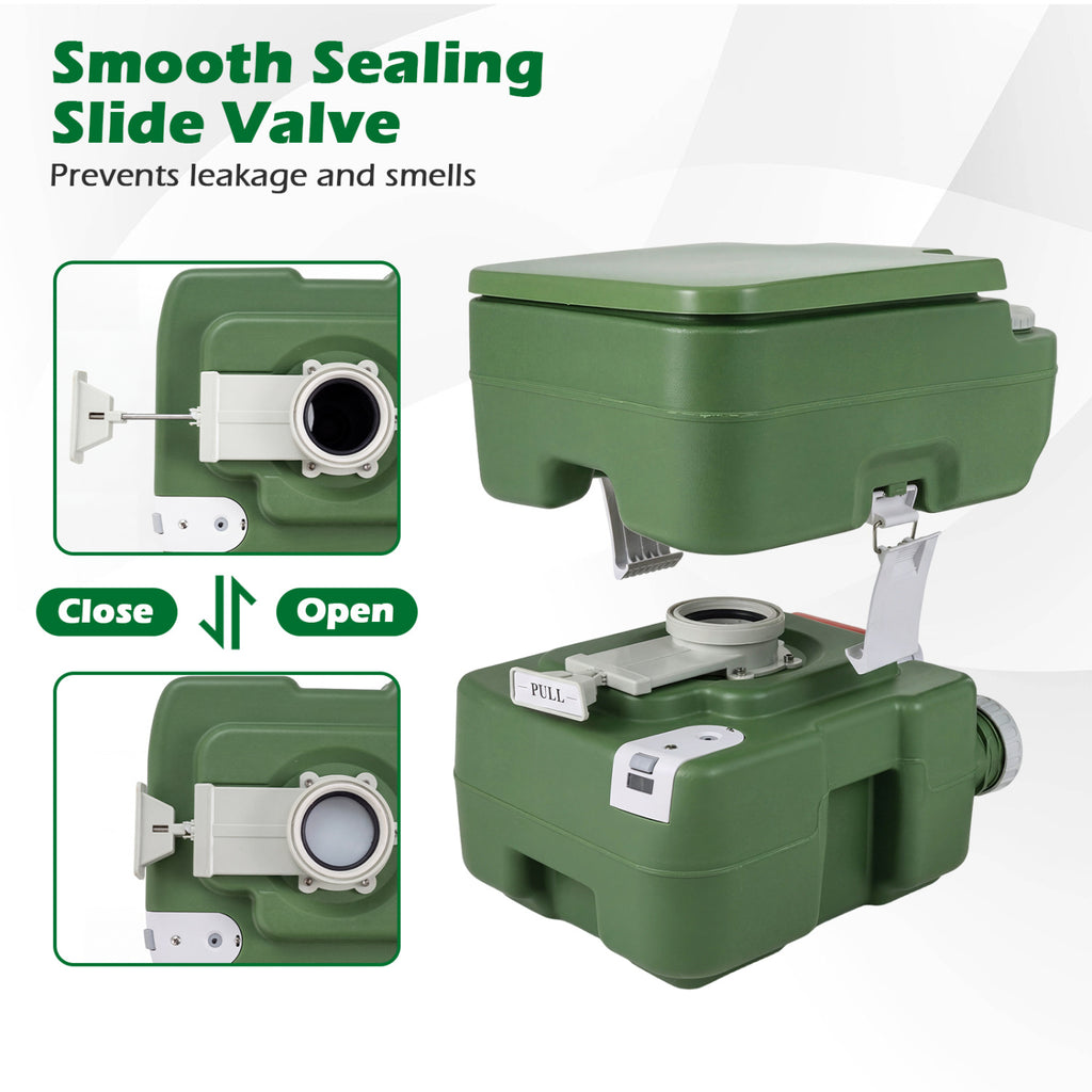 Portable Camping Toilet Porta Potty with Level Indicator and 22 L Detachable Waste Tank-Green
