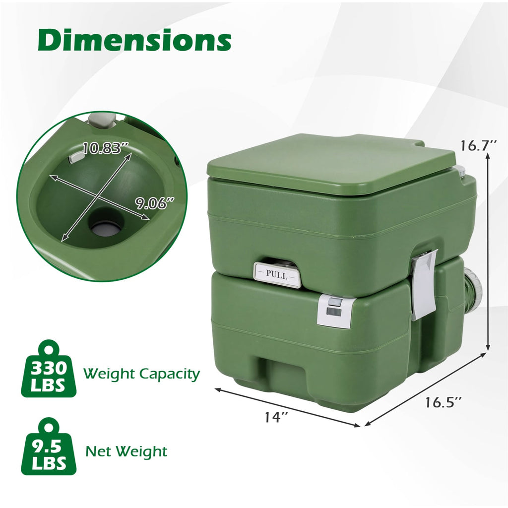 Portable Camping Toilet Porta Potty with Level Indicator and 22 L Detachable Waste Tank-Green