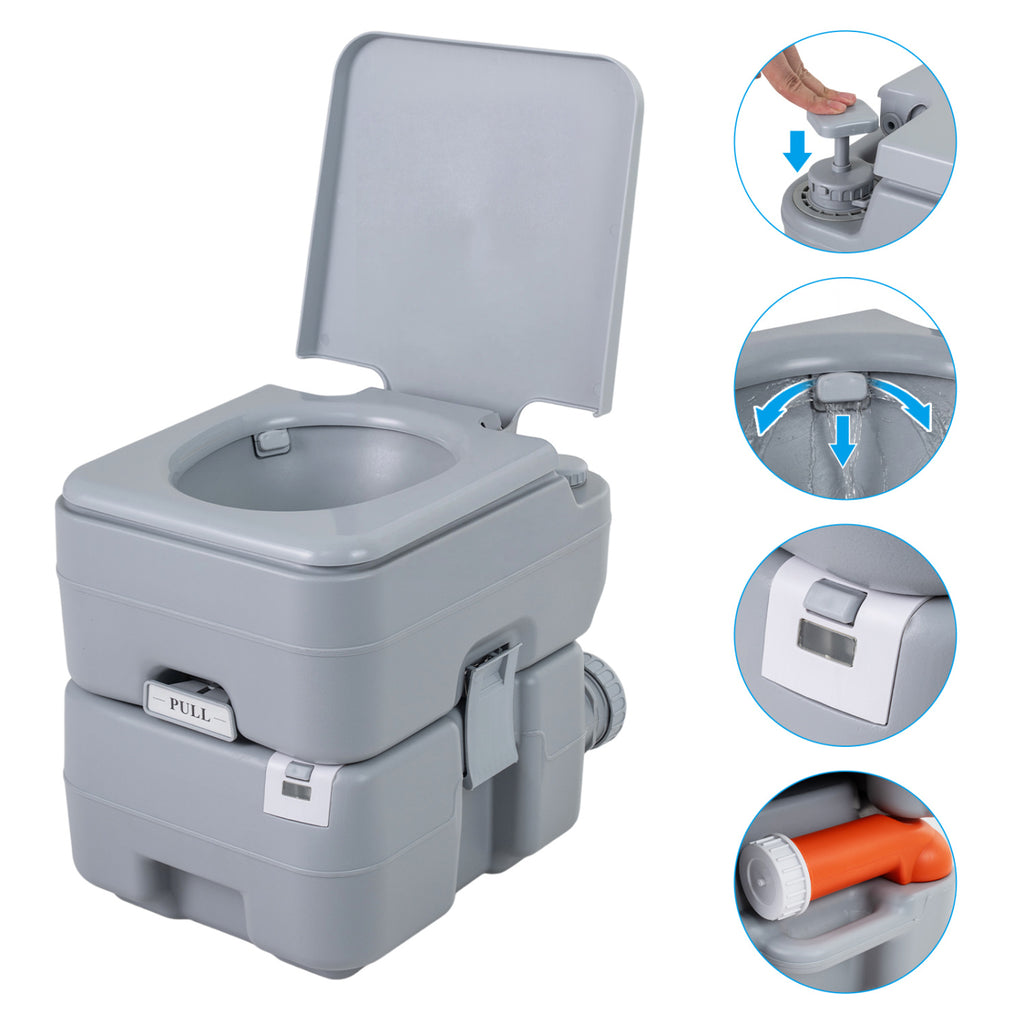 Portable Camping Toilet Porta Potty with Level Indicator and 22 L Detachable Waste Tank-Gray