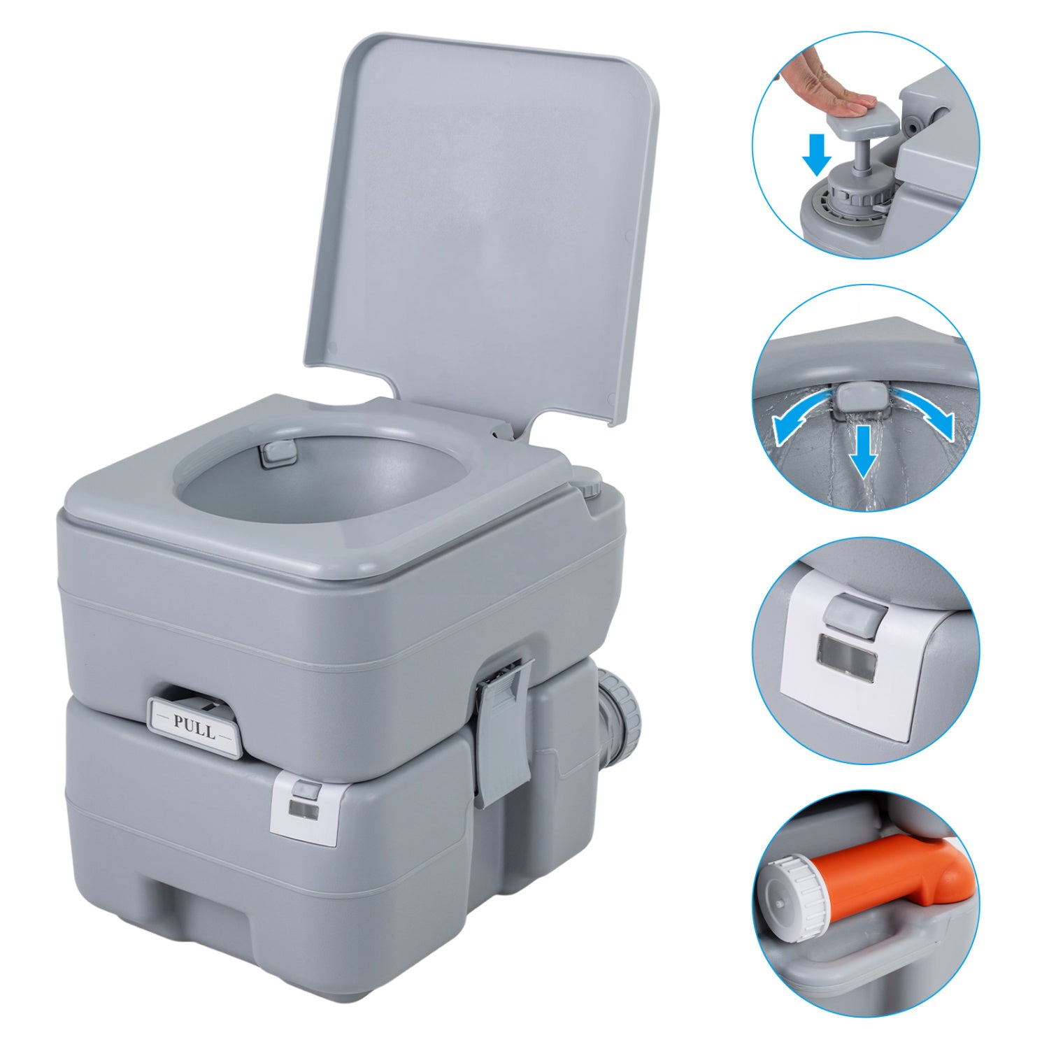 Portable Camping Toilet Porta Potty with Level Indicator and 22 L Detachable Waste Tank-Gray