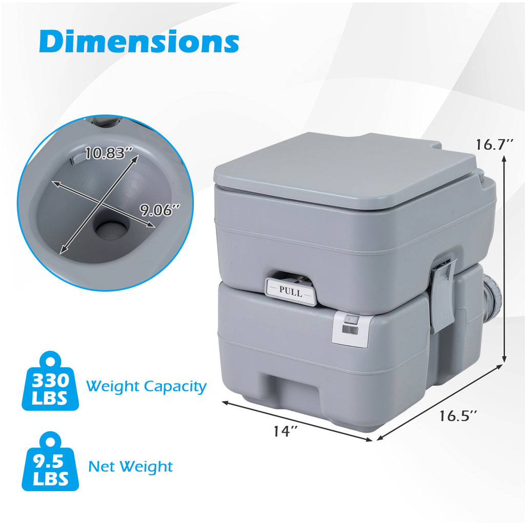 Portable Camping Toilet Porta Potty with Level Indicator and 22 L Detachable Waste Tank-Gray