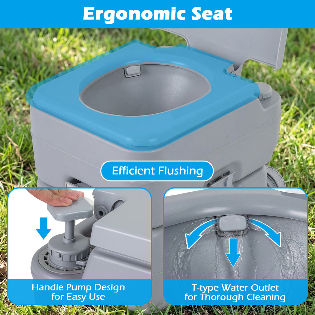 Portable Camping Toilet Porta Potty with Level Indicator and 22 L Detachable Waste Tank-Gray