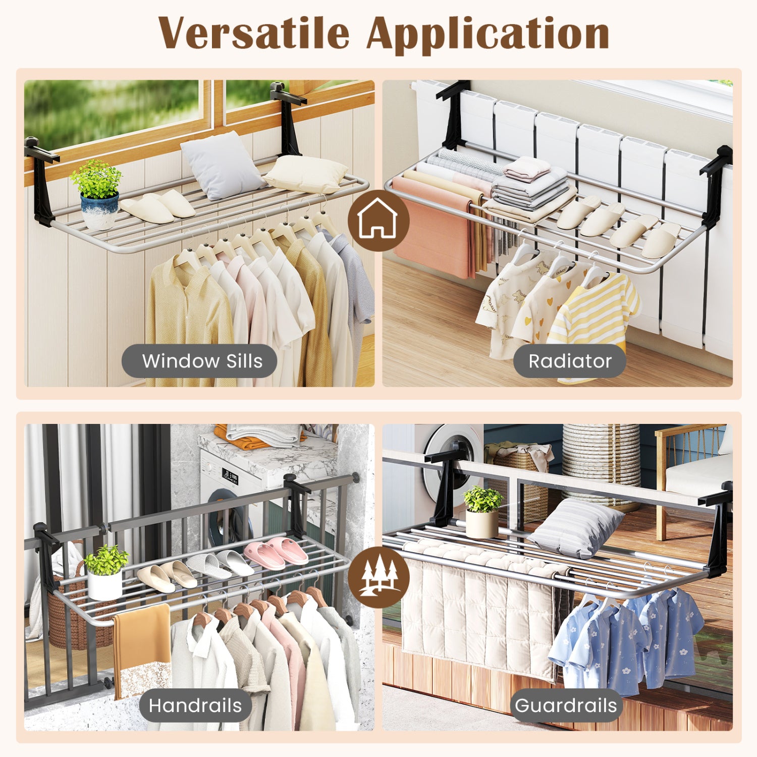 Portable Clothes Drying Rack Extendable Radiator Clothes Airer with Robust Aluminum Frame