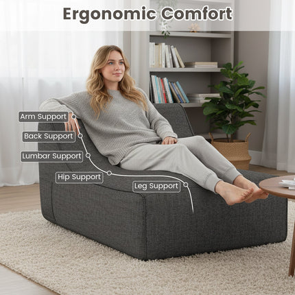 Portable L-Shaped Inflatable Lazy Sofa with Detachable Cover-Gray
