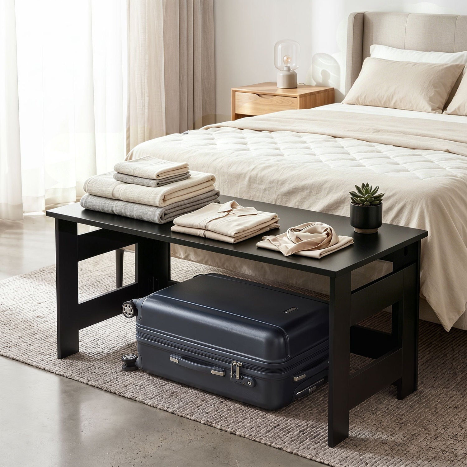 Portable Low Floor Table with Foldable Legs for Living Room-Black