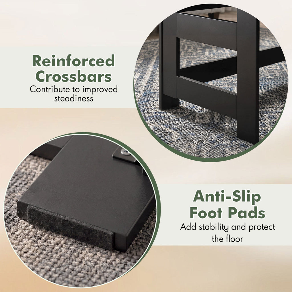 Portable Low Floor Table with Foldable Legs for Living Room-Black
