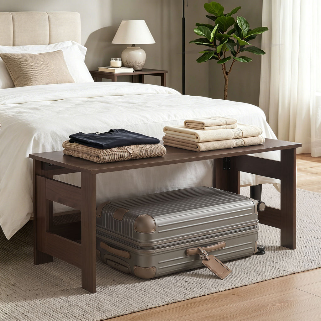 Portable Low Floor Table with Foldable Legs for Living Room-Brown