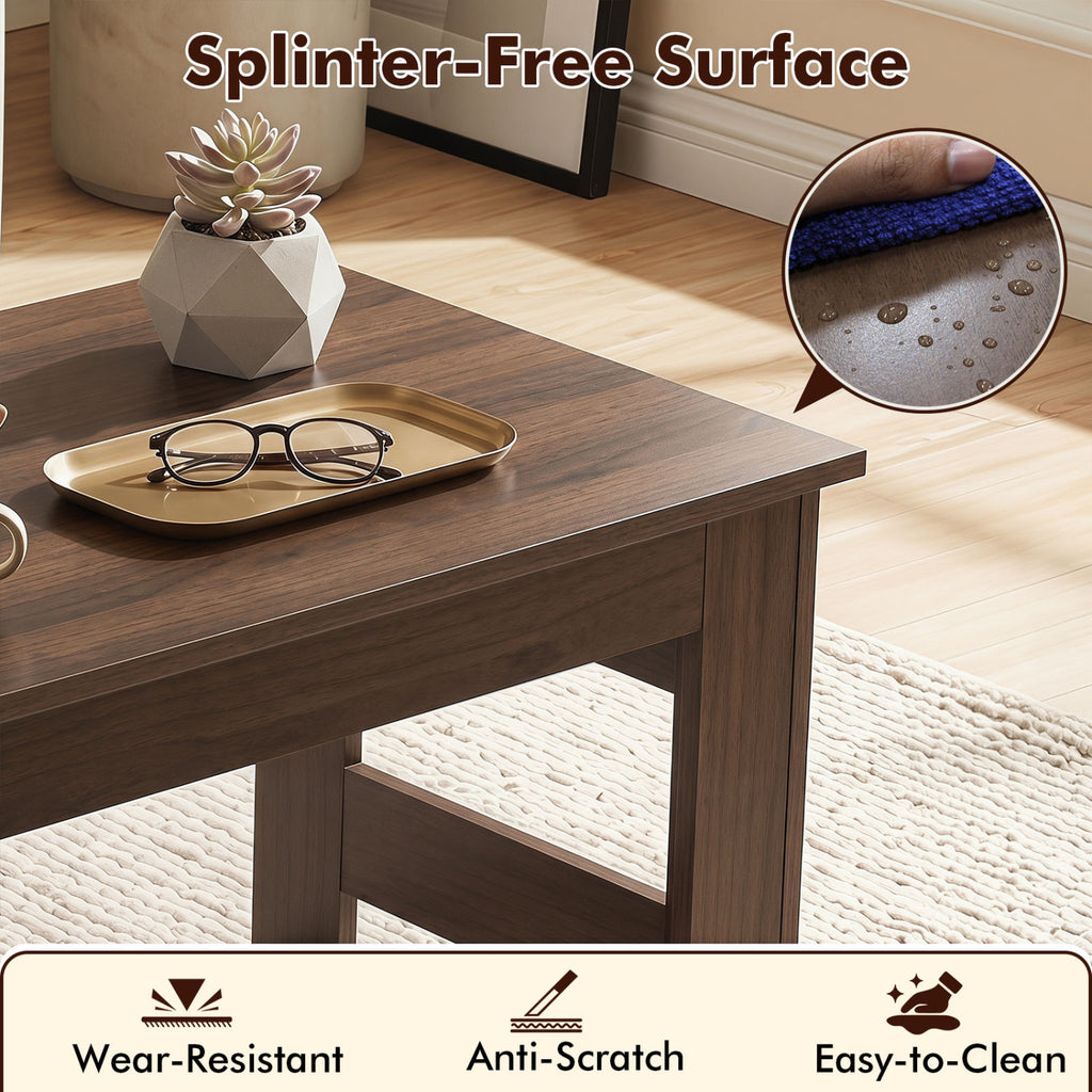 Portable Low Floor Table with Foldable Legs for Living Room-Brown