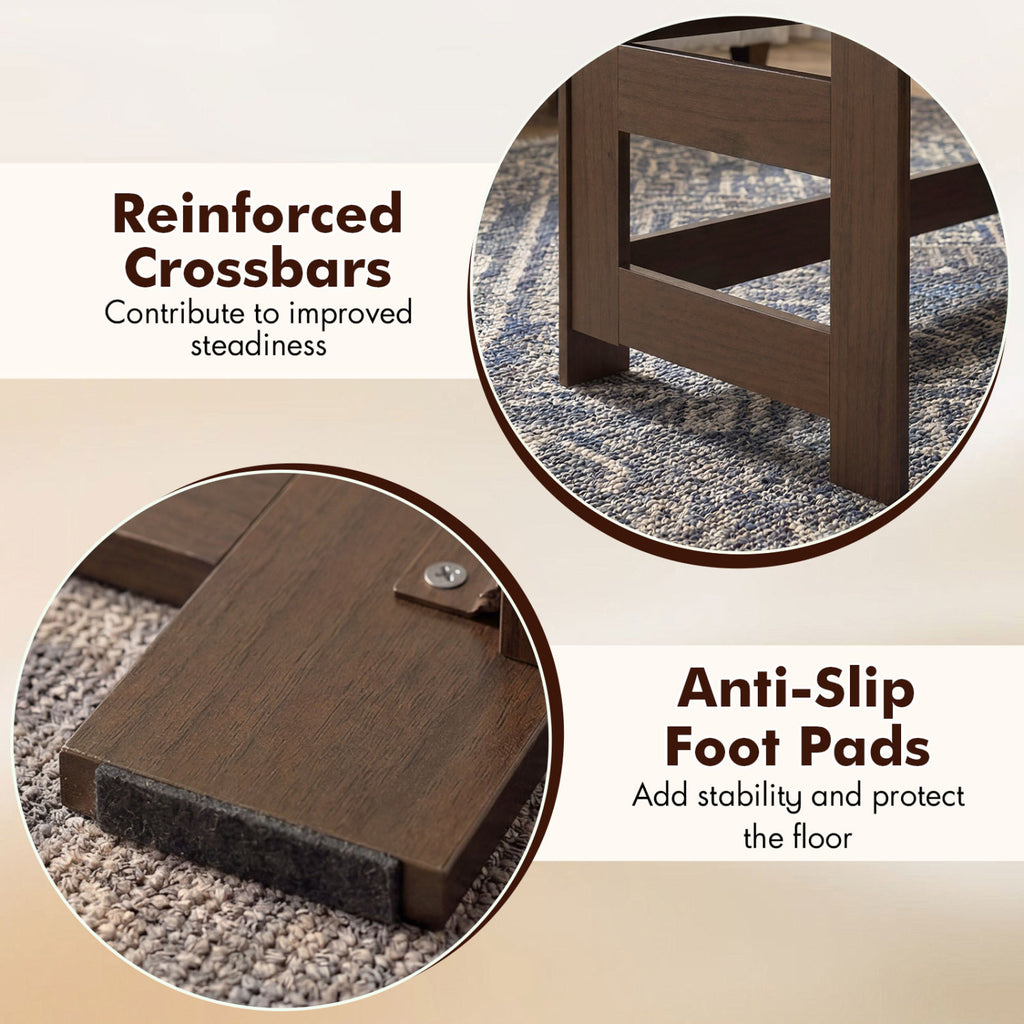 Portable Low Floor Table with Foldable Legs for Living Room-Brown