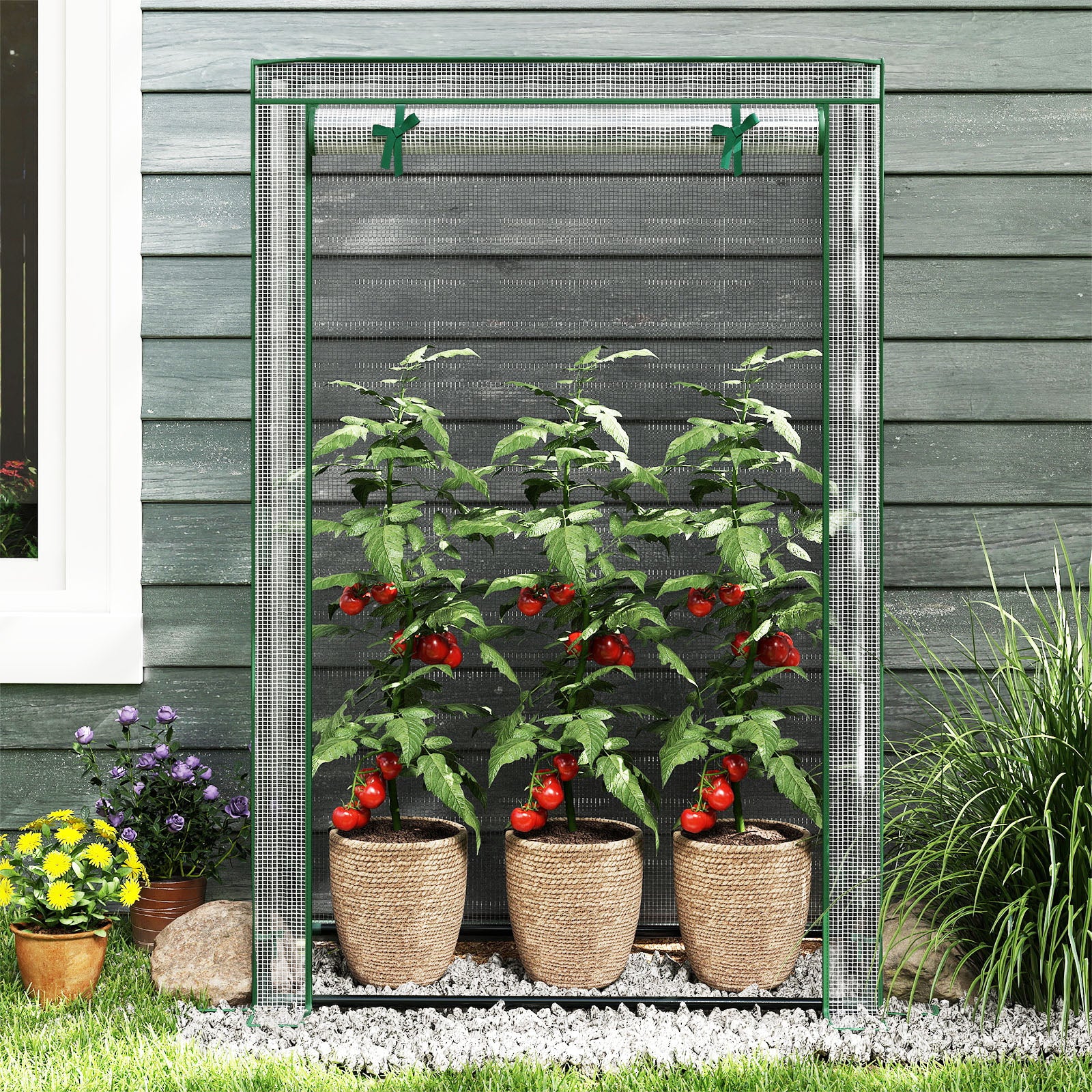 Portable Mini Greenhouse with Roll-Up Zippered Door-White