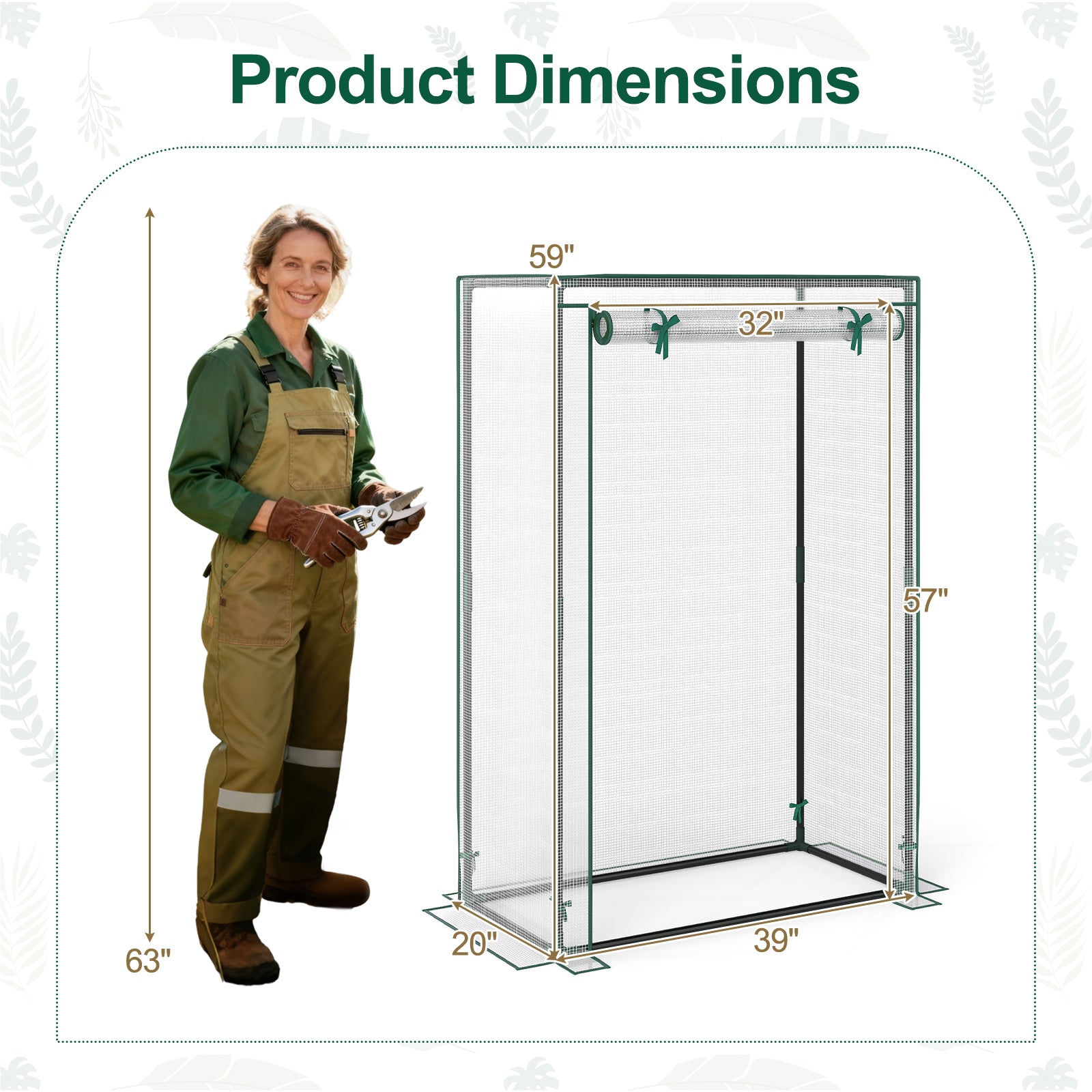 Portable Mini Greenhouse with Roll-Up Zippered Door-White