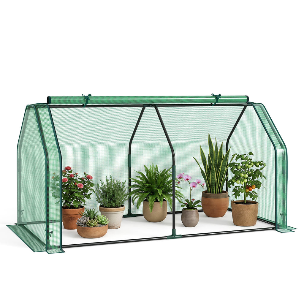 Portable Mini Greenhouse  Small Garden Greenhouse with PE Cover and Zippered Roll-up Door for Vegetables-Green