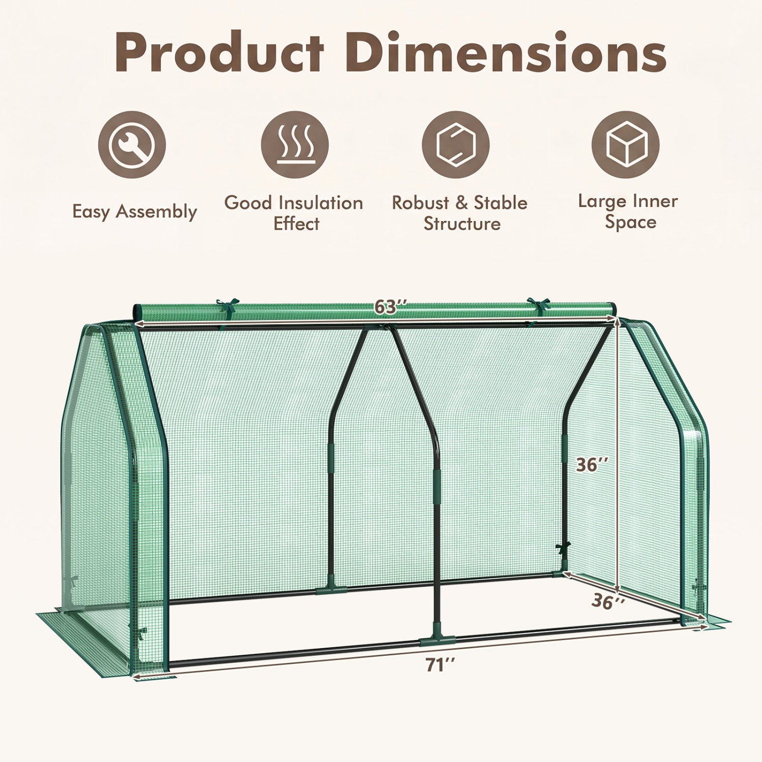 Portable Mini Greenhouse  Small Garden Greenhouse with PE Cover and Zippered Roll-up Door for Vegetables-Green