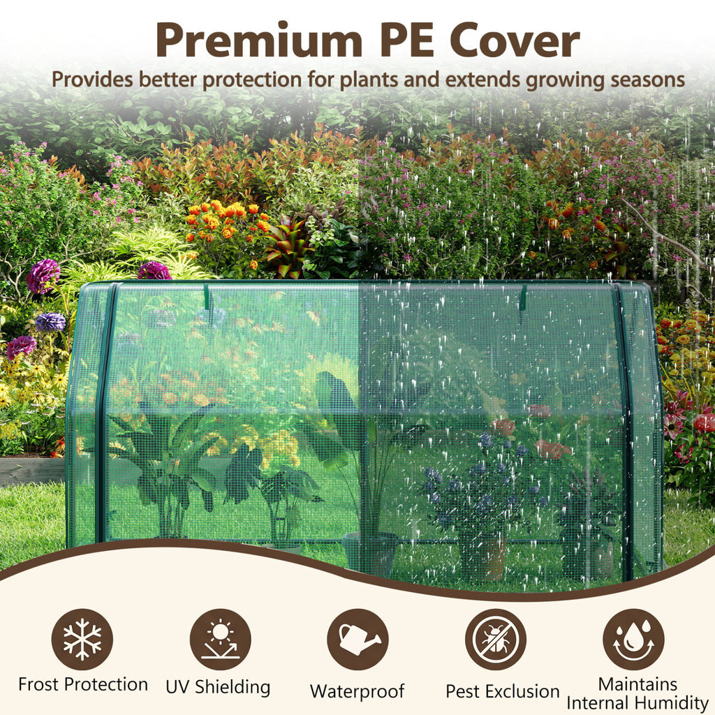 Portable Mini Greenhouse  Small Garden Greenhouse with PE Cover and Zippered Roll-up Door for Vegetables-Green