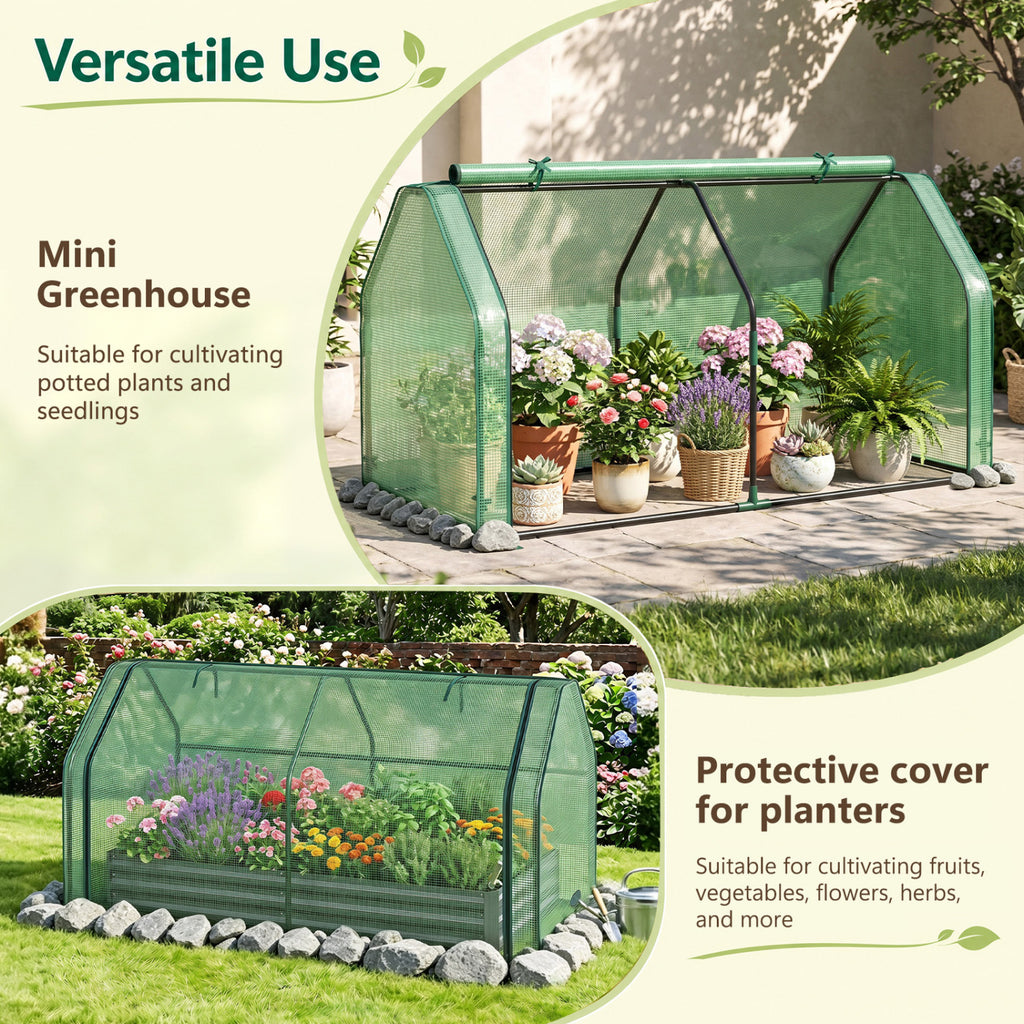 Portable Mini Greenhouse  Small Garden Greenhouse with PE Cover and Zippered Roll-up Door for Vegetables-Green