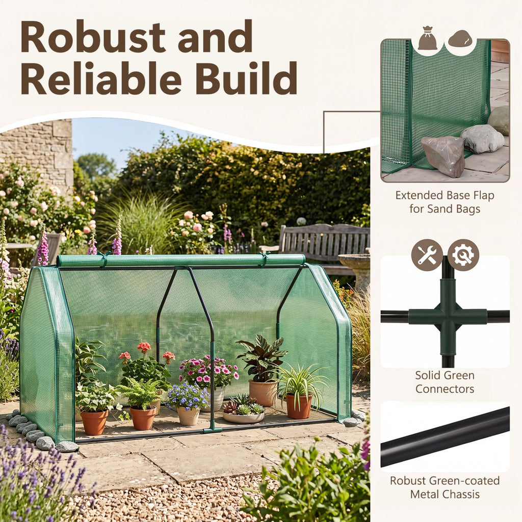 Portable Mini Greenhouse  Small Garden Greenhouse with PE Cover and Zippered Roll-up Door for Vegetables-Green