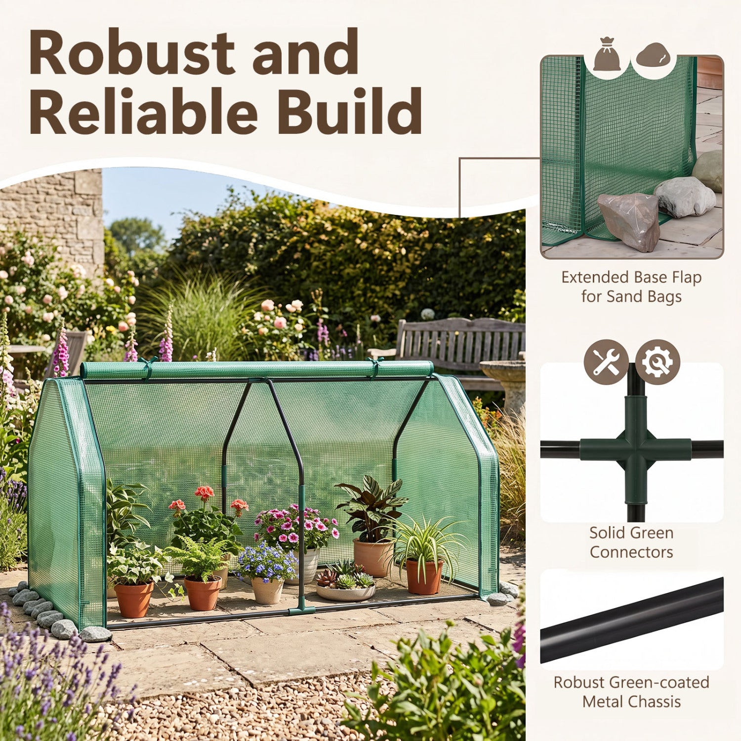 Portable Mini Greenhouse  Small Garden Greenhouse with PE Cover and Zippered Roll-up Door for Vegetables-Green