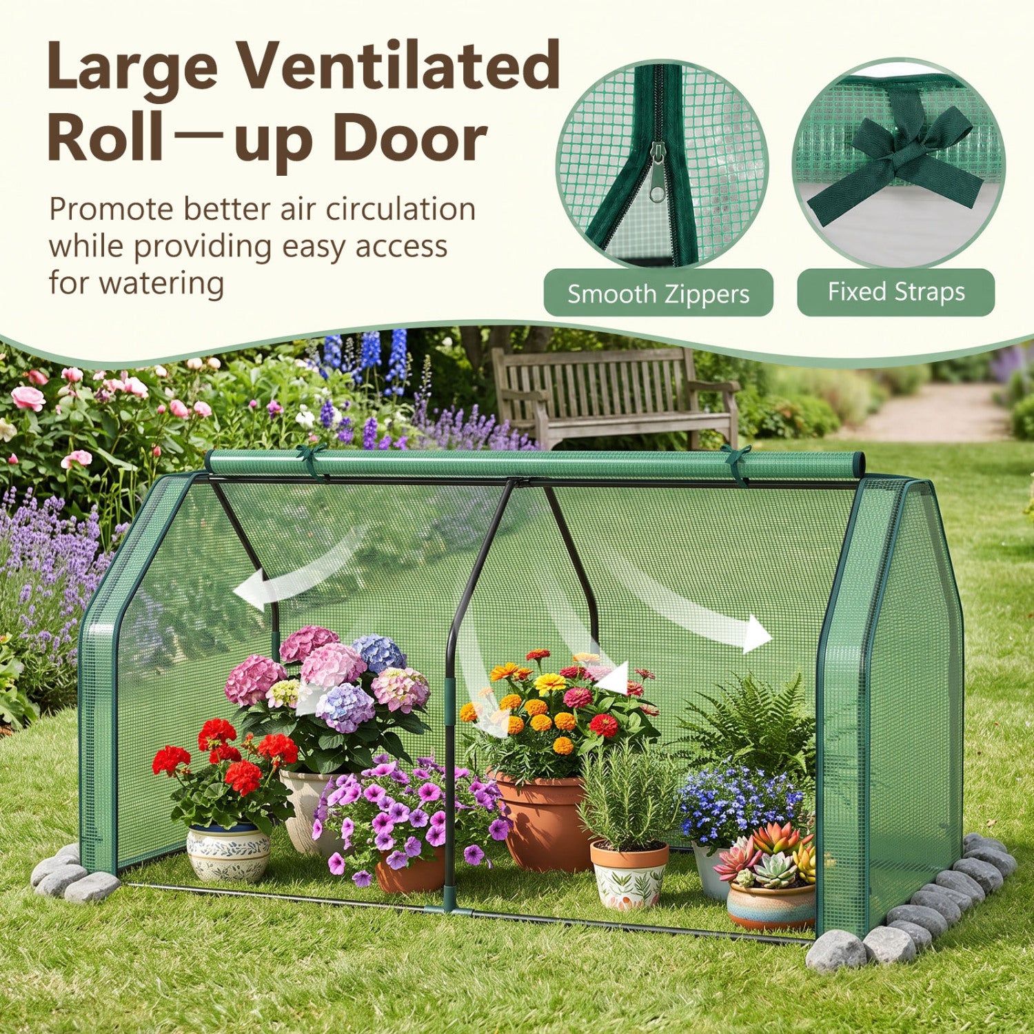 Portable Mini Greenhouse  Small Garden Greenhouse with PE Cover and Zippered Roll-up Door for Vegetables-Green