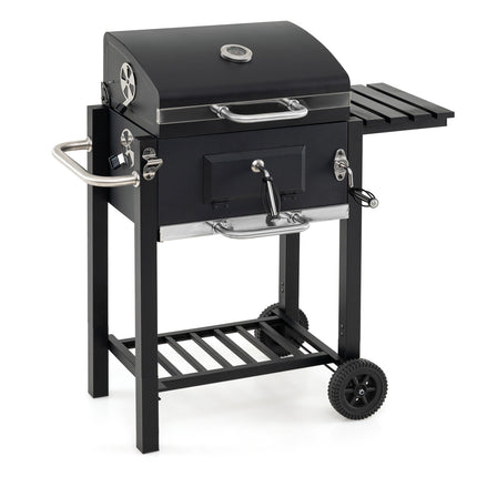 Portable Outdoor Barbecue Grill with Adjustable Charcoal Tray and Wheels-Black