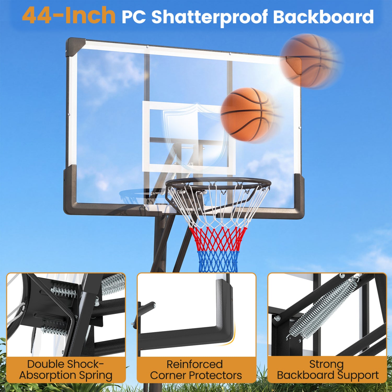 Portable Outdoor Basketball Hoop 8-10 FT Height Adjustable Basketball Goal System