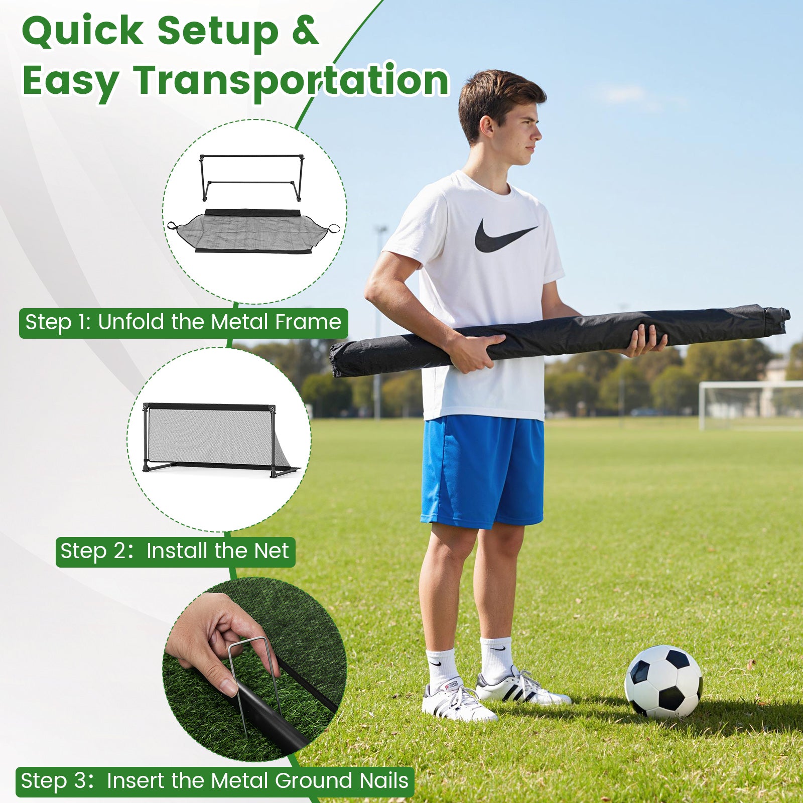 Portable POP Up Toddler Soccer Net with Metal Frame-M
