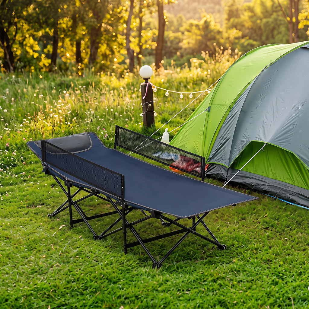 Portable Travel Toddler Cot Bed with Guardrail for Outdoor Indoor-Navy