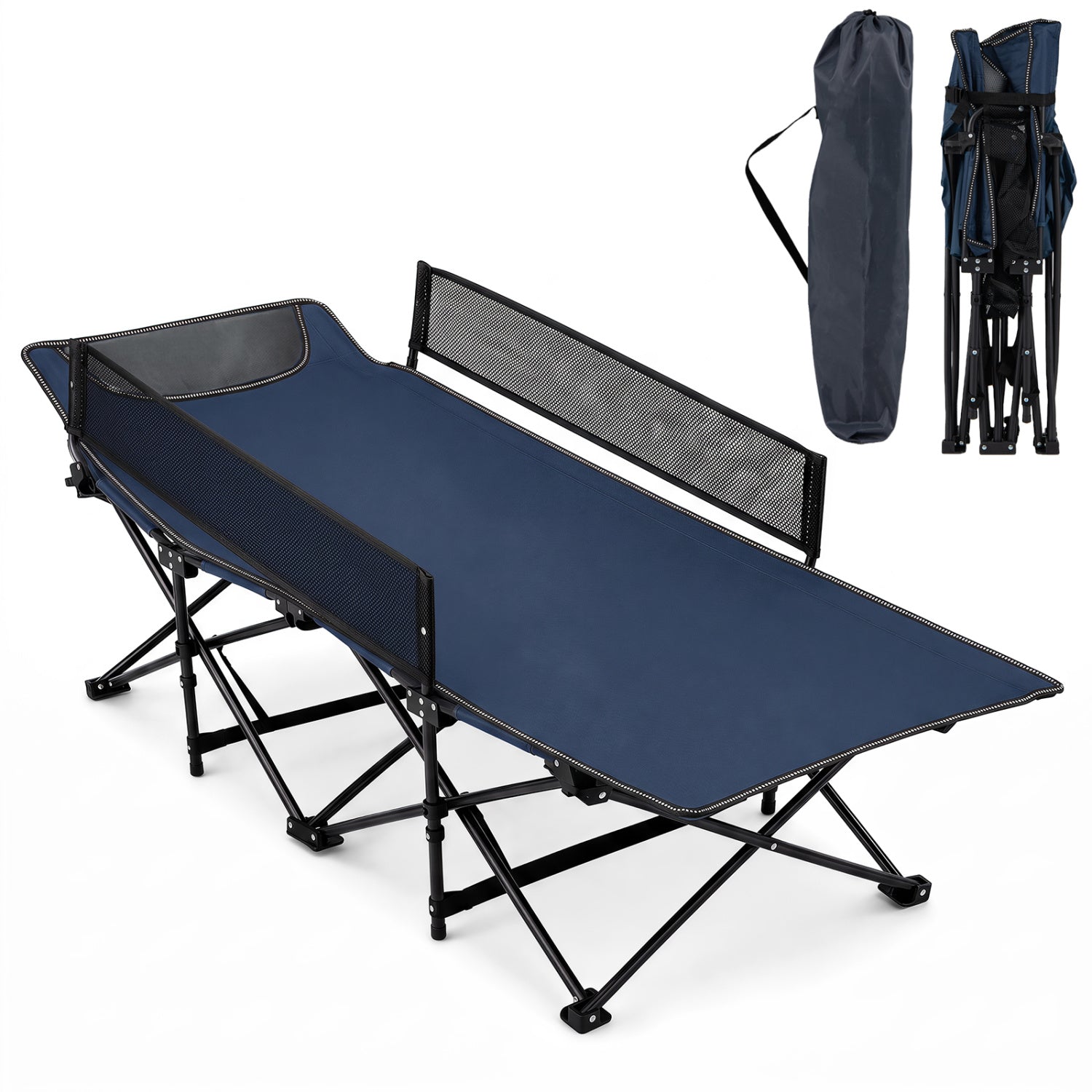 Portable Travel Toddler Cot Bed with Guardrail for Outdoor Indoor-Navy