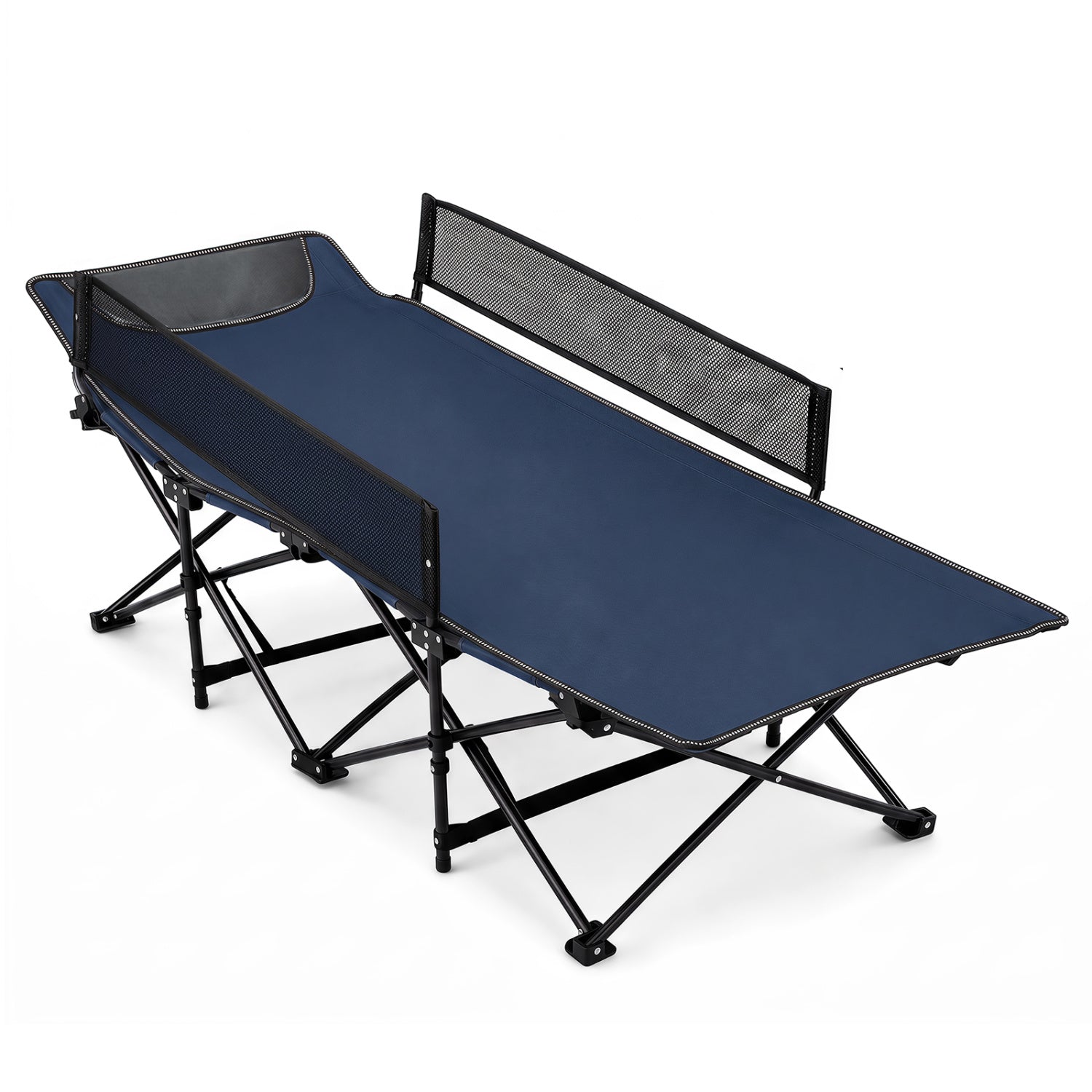 Portable Travel Toddler Cot Bed with Guardrail for Outdoor Indoor-Navy