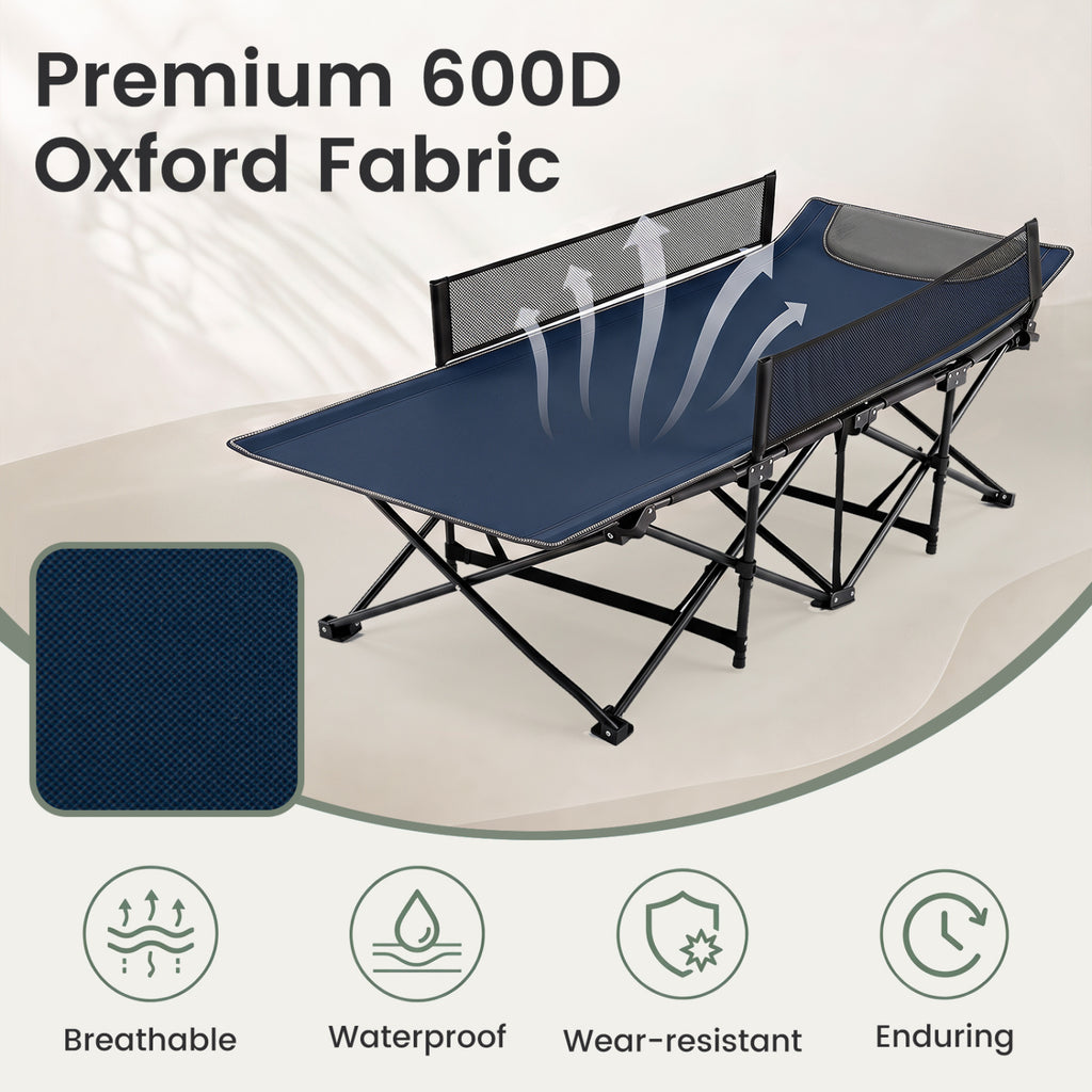 Portable Travel Toddler Cot Bed with Guardrail for Outdoor Indoor-Navy