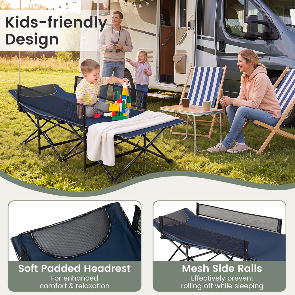 Portable Travel Toddler Cot Bed with Guardrail for Outdoor Indoor-Navy