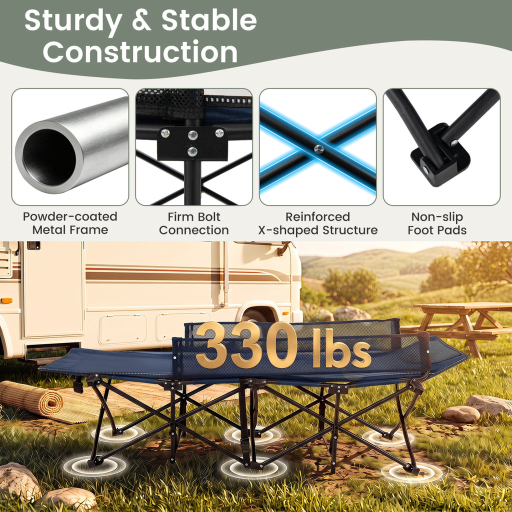 Portable Travel Toddler Cot Bed with Guardrail for Outdoor Indoor-Navy
