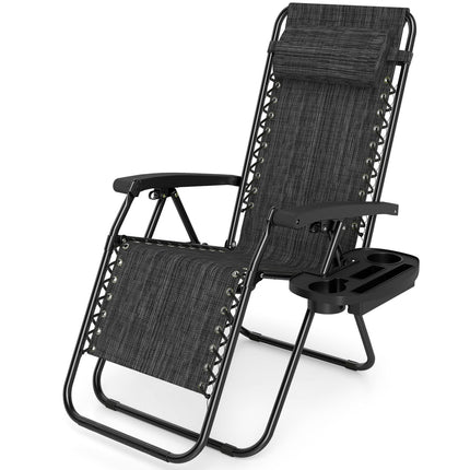 Portable Zero Gravity Chairs with Cup Holder Trays and Backrest-Gray