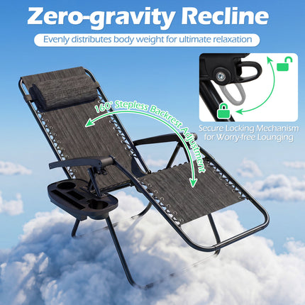 Portable Zero Gravity Chairs with Cup Holder Trays and Backrest-Gray
