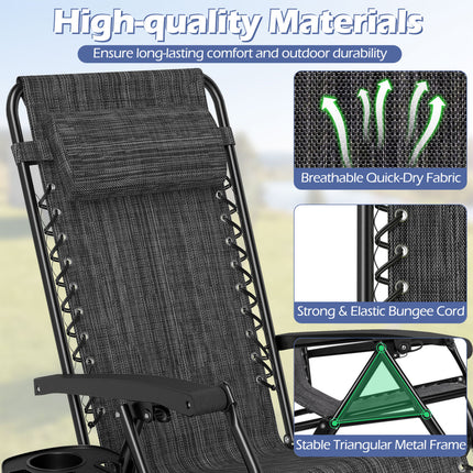 Portable Zero Gravity Chairs with Cup Holder Trays and Backrest-Gray