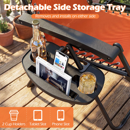 Portable Zero Gravity Chairs with Cup Holder Trays and Backrest-Orange