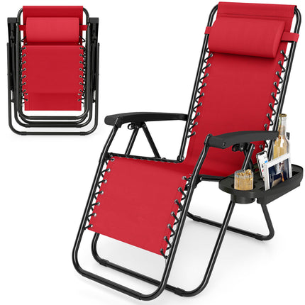 Portable Zero Gravity Chairs with Cup Holder Trays and Backrest-Red