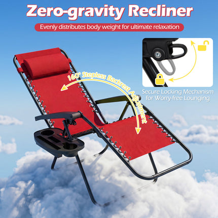 Portable Zero Gravity Chairs with Cup Holder Trays and Backrest-Red