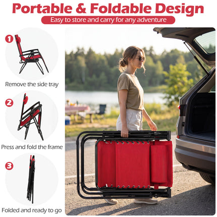 Portable Zero Gravity Chairs with Cup Holder Trays and Backrest-Red
